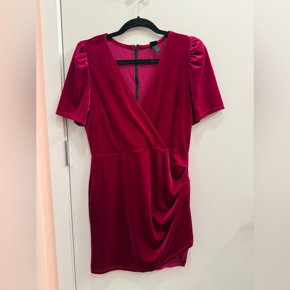 Wild Fable Velvet Wrap Mini Dress in Deep Pink